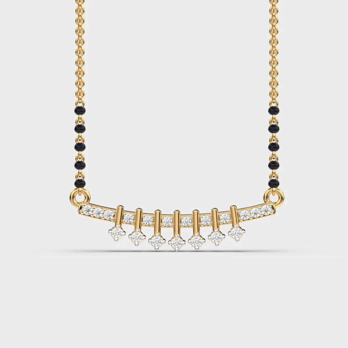 Curved Bar Fringe Drops Diamond Mangalsutra