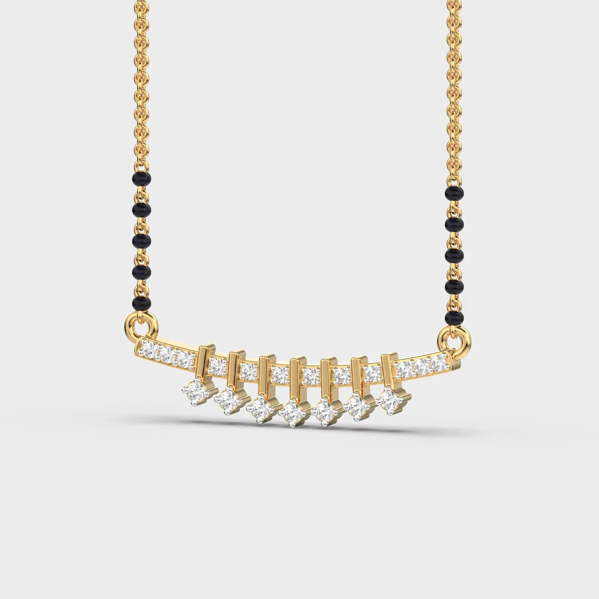 Curved Bar Fringe Drops Diamond Mangalsutra – alternate view