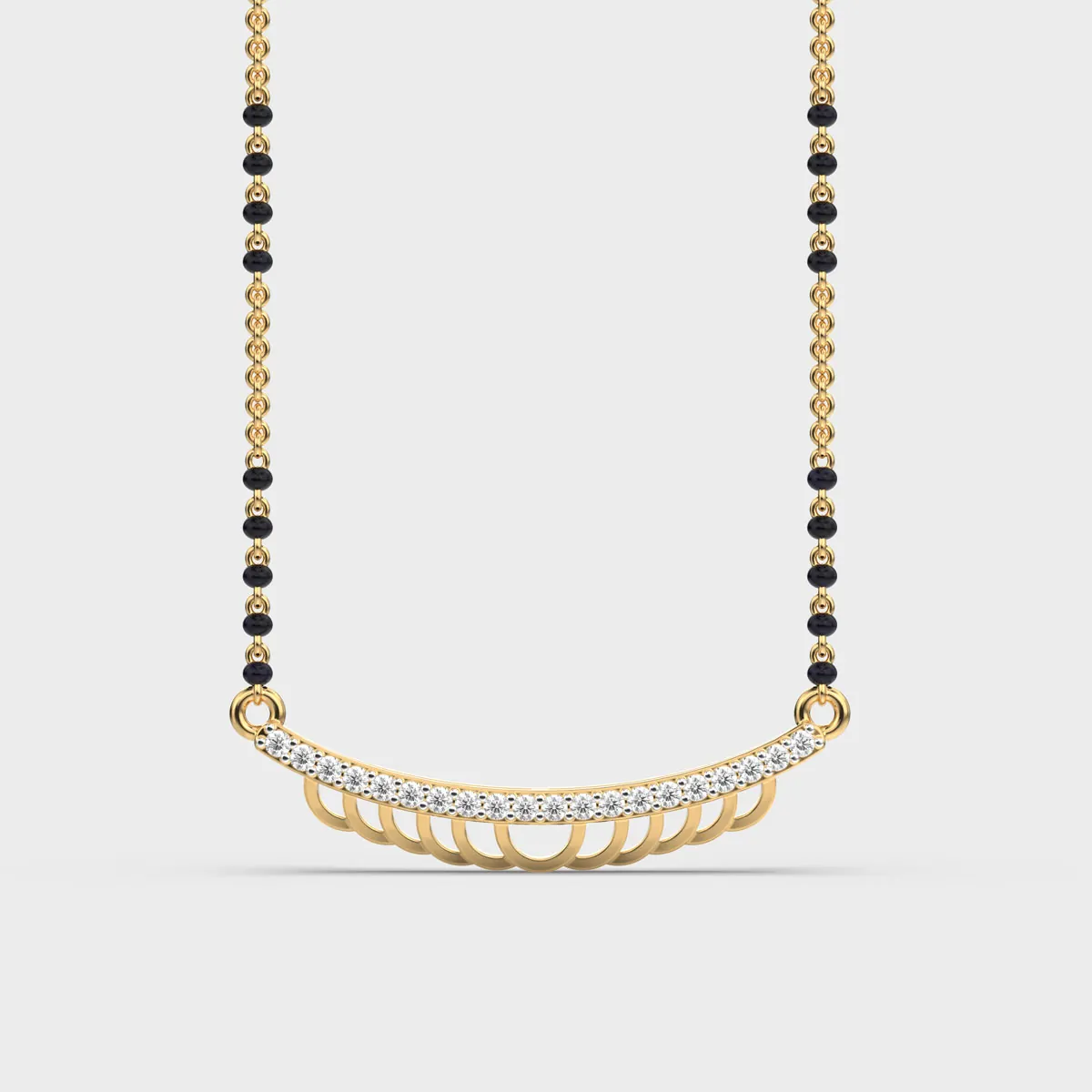 Curved Bar Scalloped Fringe Diamond Mangalsutra