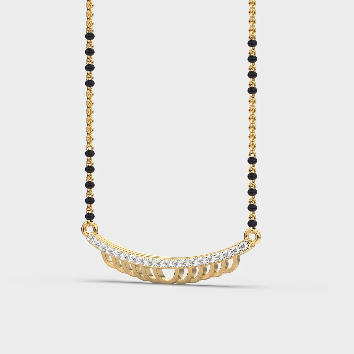 Curved Bar Scalloped Fringe Diamond Mangalsutra – alternate view