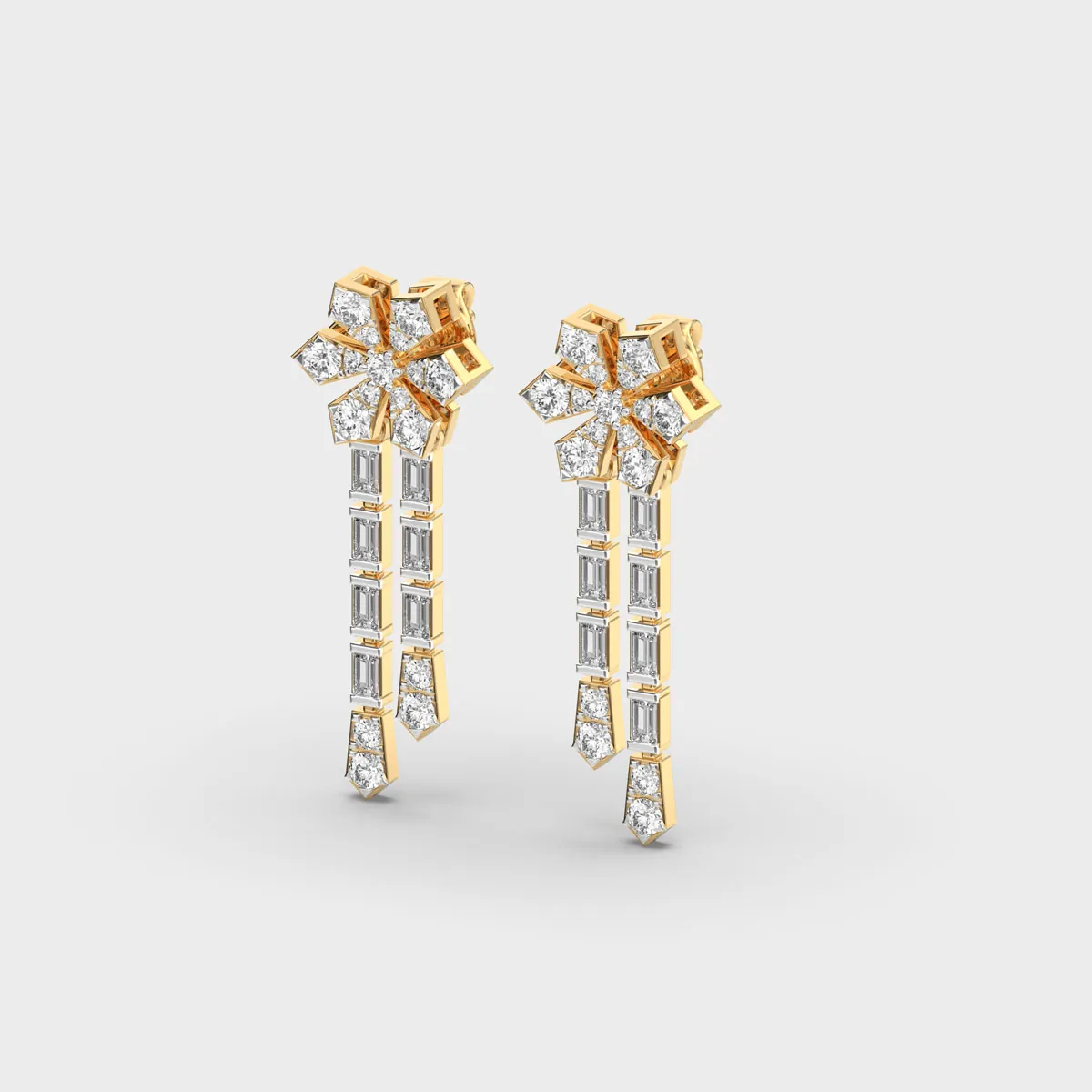 Floral Bloom Baguette Cascade Diamond Danglers – alternate view