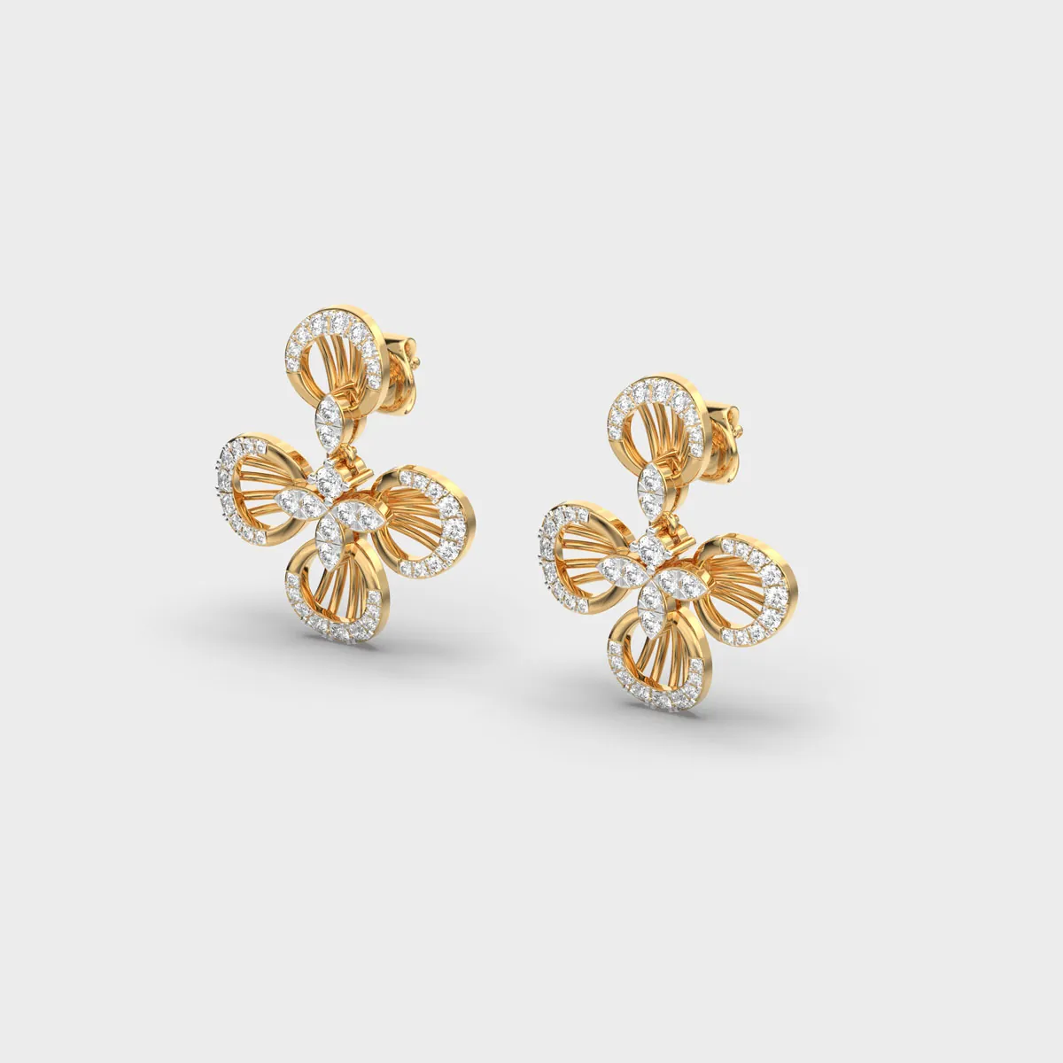 Fluted Fan Clover Bloom Diamond Drops – alternate view