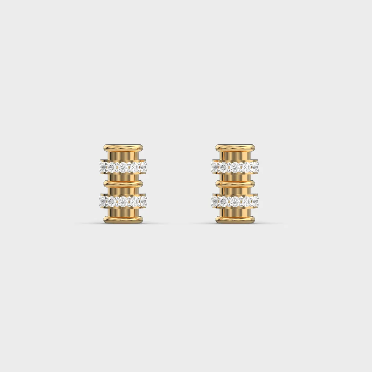 Ribbed Cylinder Twin Row Diamond Studs