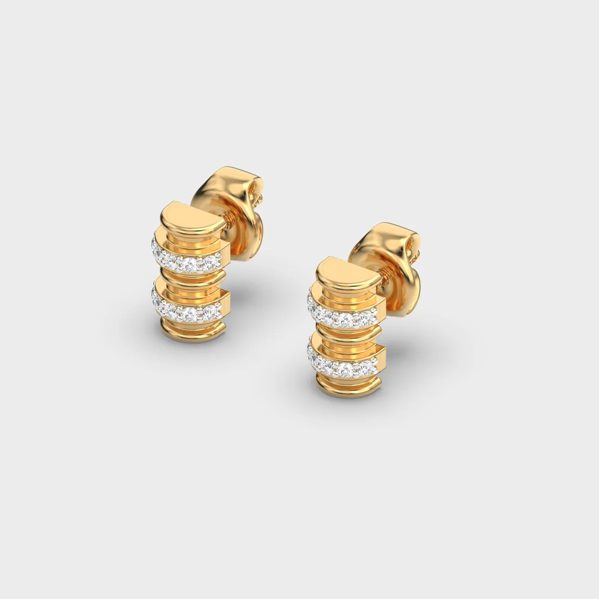 Ribbed Cylinder Twin Row Diamond Studs – alternate view