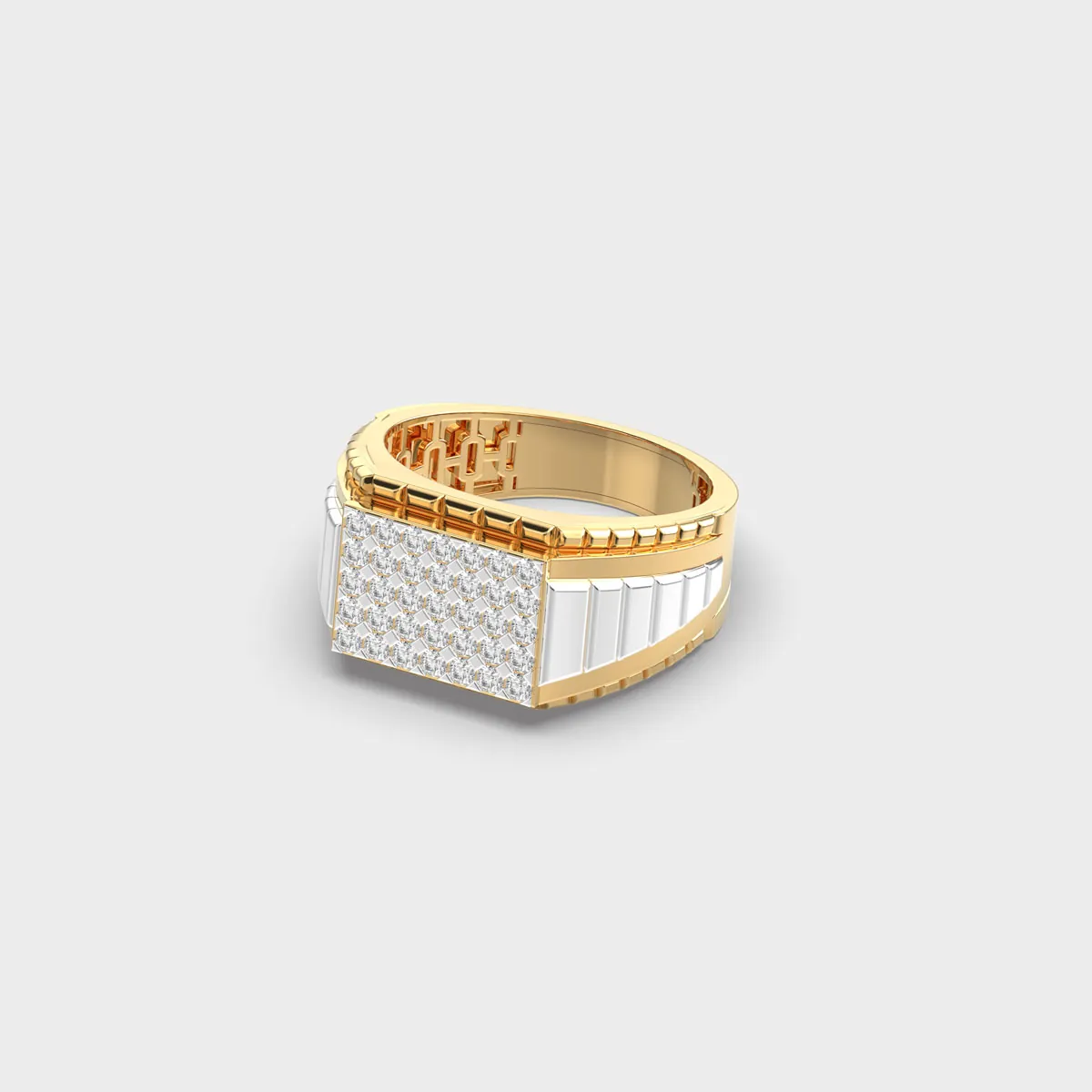 Ribbed Shoulder Diamond Cluster Band Ring For Men – alternate view