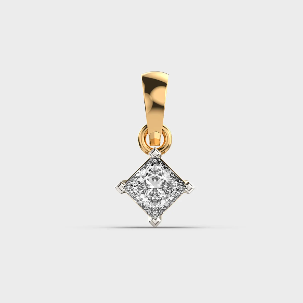 Dainty Princess Cut Solitaire Diamond Pendant Without Chain