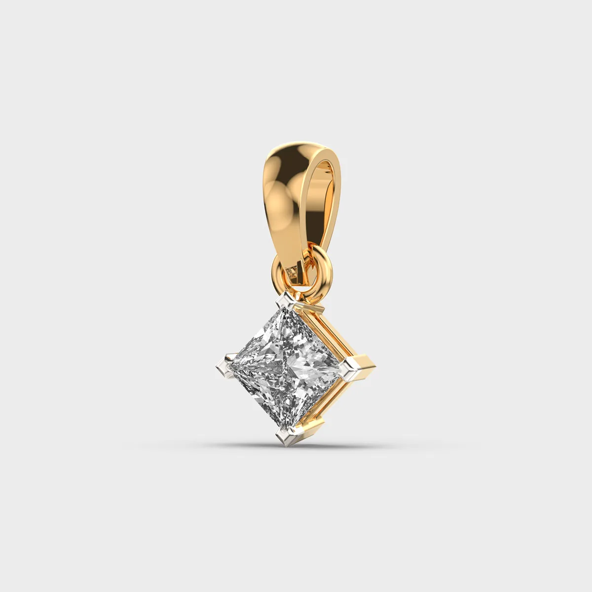 Dainty Princess Cut Solitaire Diamond Pendant Without Chain – alternate view