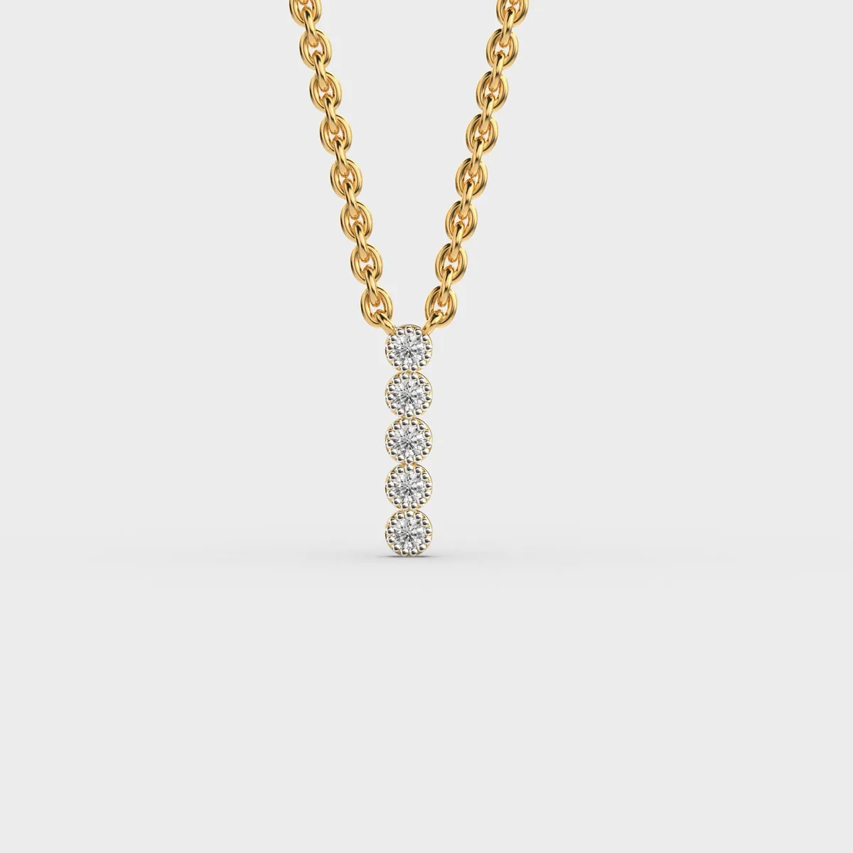 Five Stone Bezel Bar Diamond Pendant With Chain