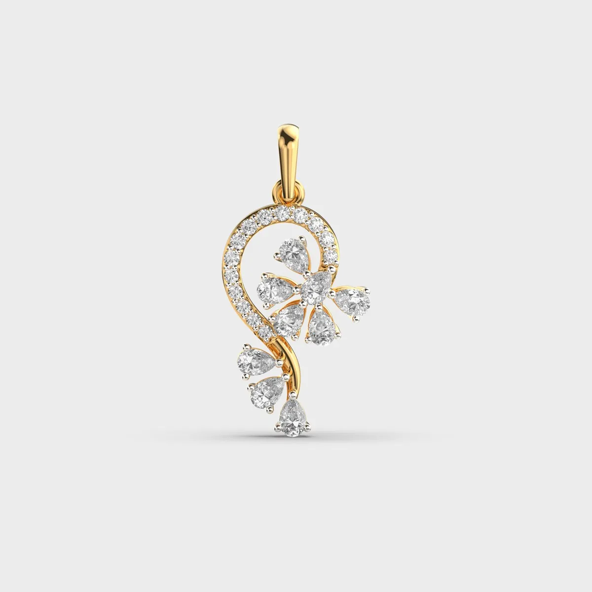 Floral Swirl Vine Diamond Pendant Without Chain