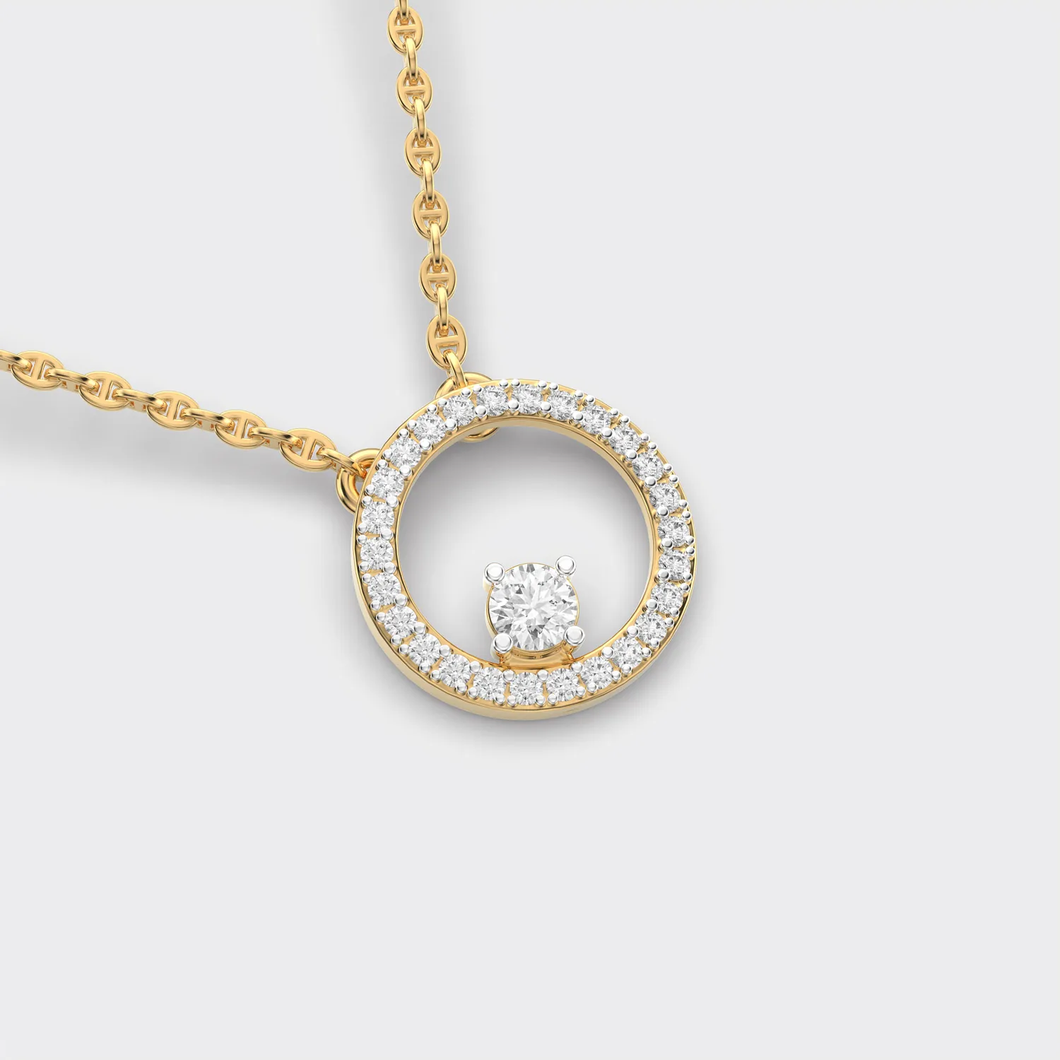 Gold Circle Diamond Pendant With Chain – alternate view