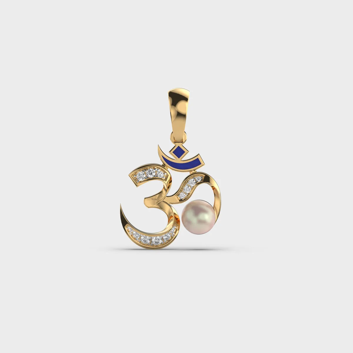 Om Diamond And Pearl Pendant Without Chain