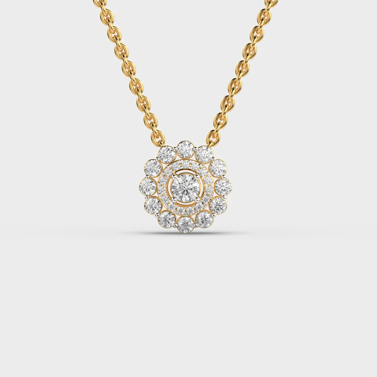 Radiant Sunburst Halo Diamond Pendant With Chain
