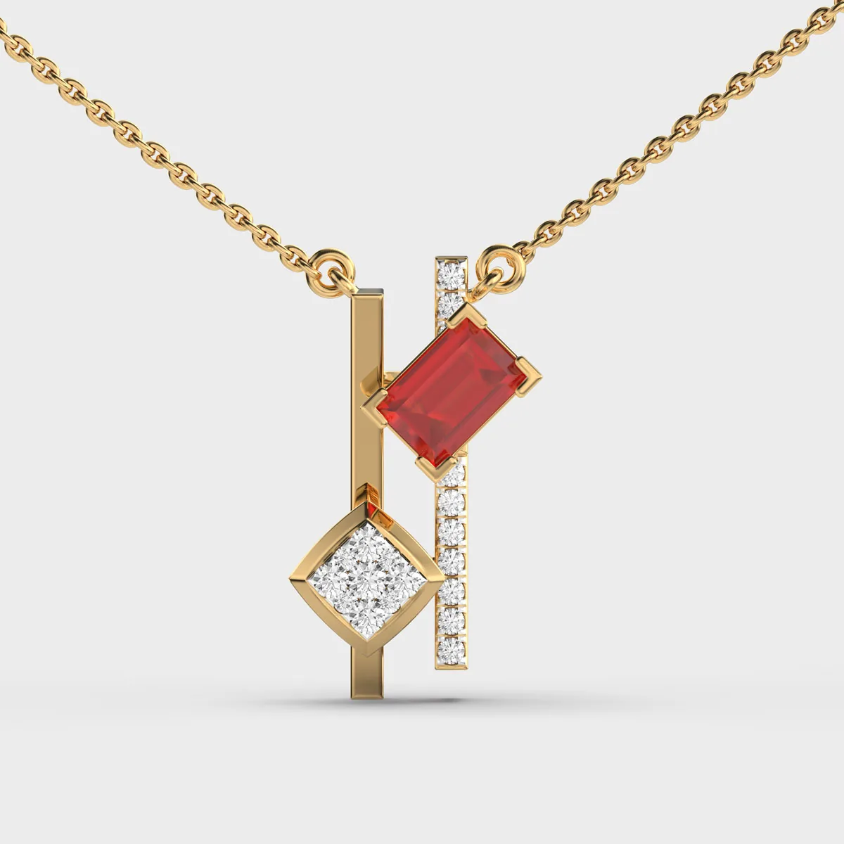 Red Stone Diamond Pendant With Chain