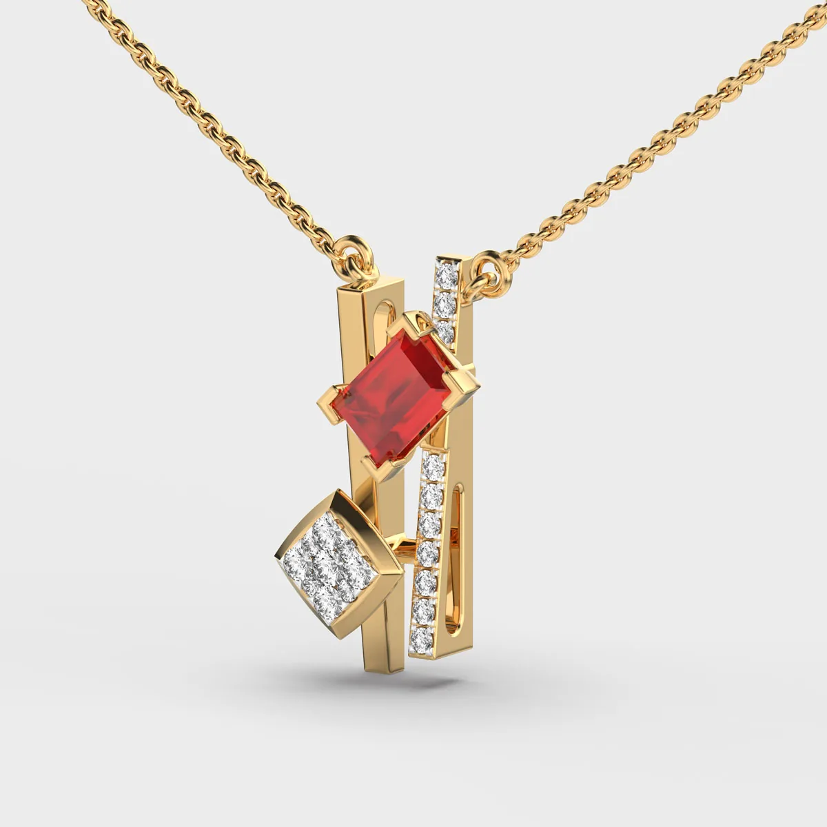 Red Stone Diamond Pendant With Chain – alternate view