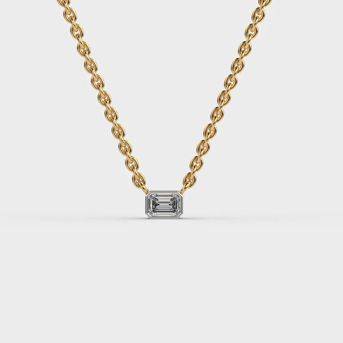 Sideway Emerald Cut Diamond Pendant With Chain