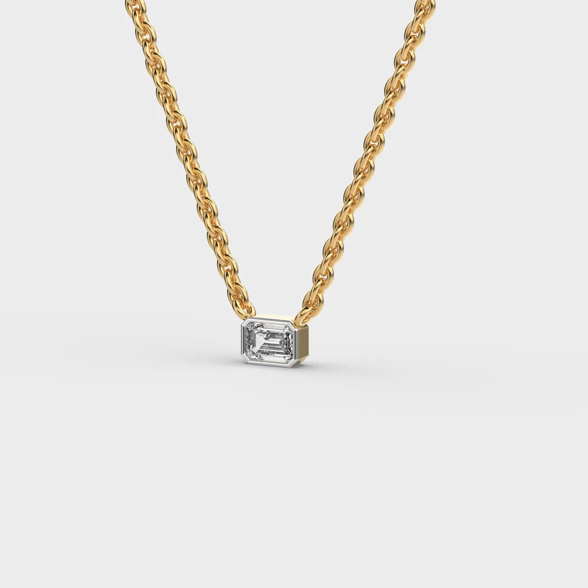 Sideway Emerald Cut Diamond Pendant With Chain – alternate view